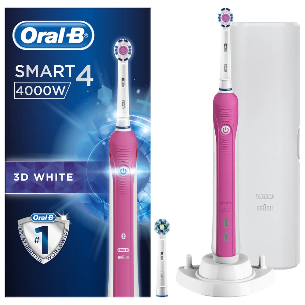 Oral-B Smart 4 4500 3D White Pink Bluetooth Electric Toothbrush One Size Image 1