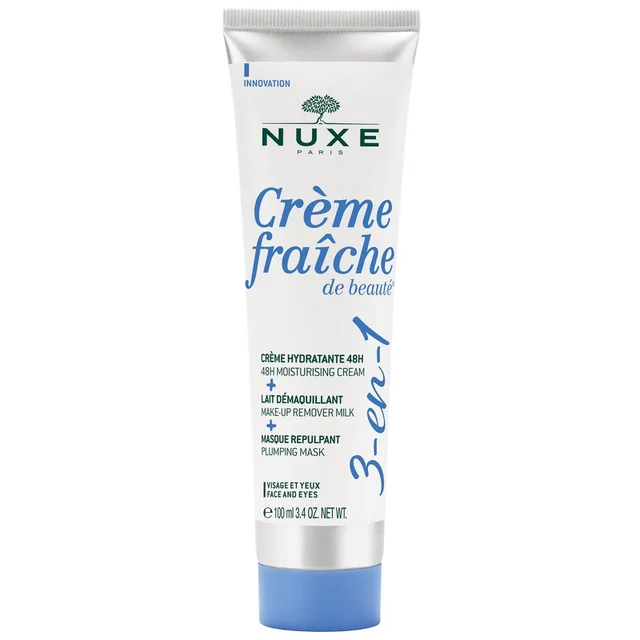 NUXE Crème Fraîche de Beauté 3-in-1, 48h Moisturising Cream, Make-up Remover Milk & Plumping Mask 100ml