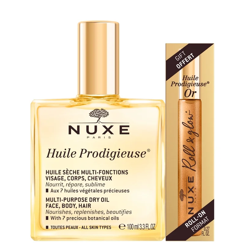 NUXE Gift Set Huile Prodigieuse 100ml & Huile Prodigieuse Or Roll On 7.5ml Image 1