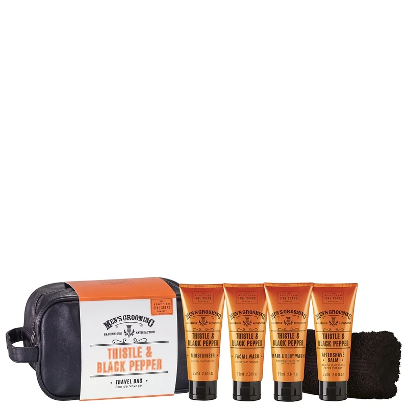 Scottish Fine Soaps Men's Grooming Thistle & Black Pepper Travel Bag Set Image 1