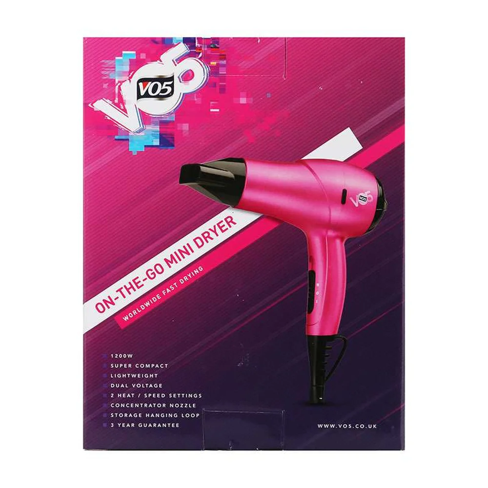 VO5 Hairdryers On The Go Pink Mini Hairdryer Image 1