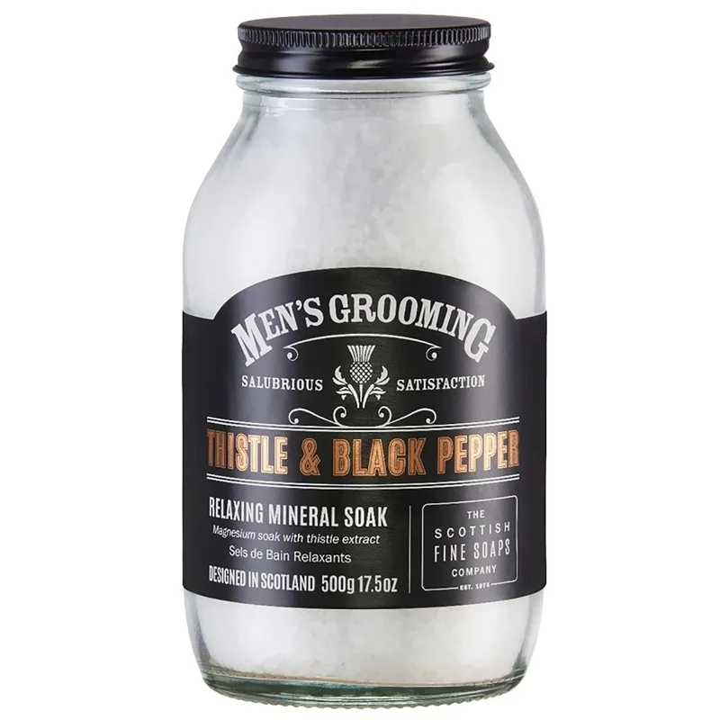 Scottish Fine Soaps Men's Grooming Thistle & Black Pepper Relaxing Mineral Muscle Soak 500g Image 1