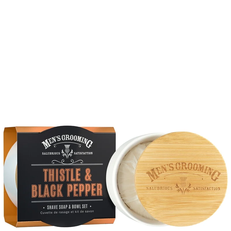 Scottish Fine Soaps Men's Grooming Thistle & Black Pepper Shave Soap & Bowl Set 100g Image 1