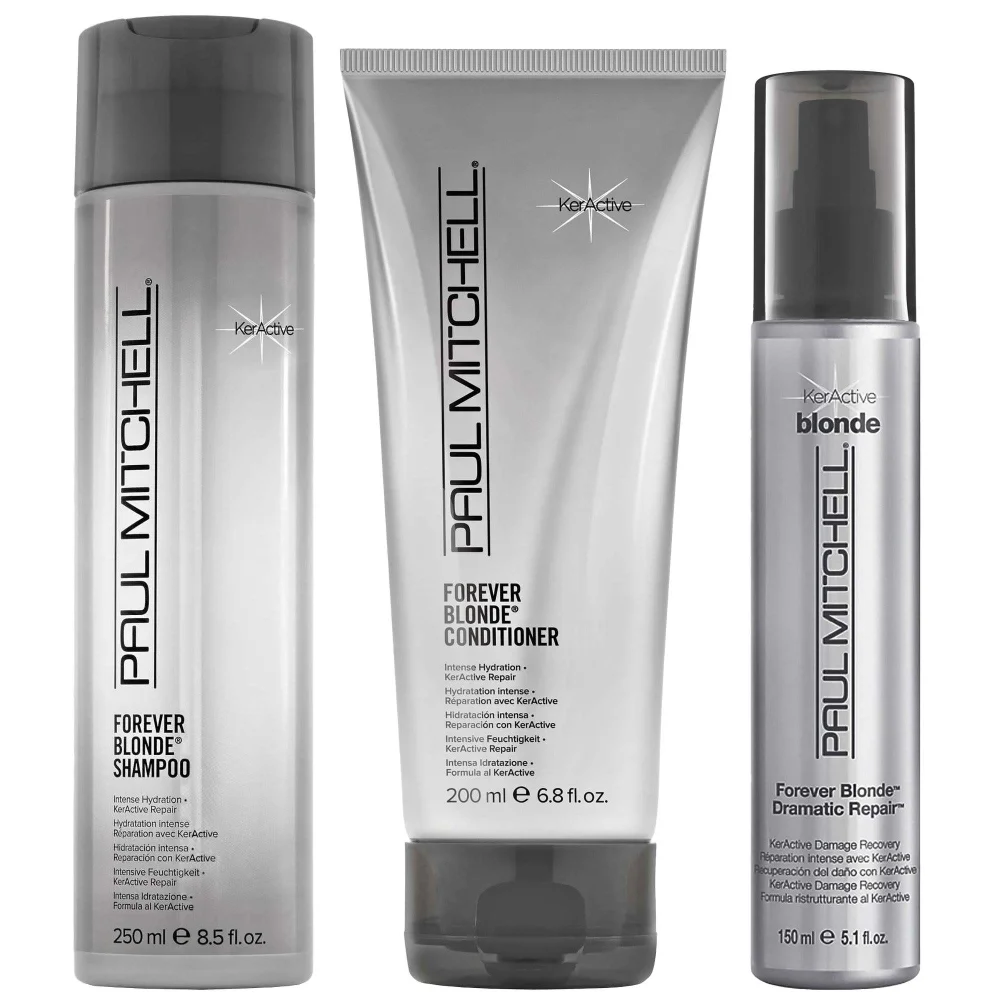 Paul Mitchell Trio: Forever Blonde Shampoo 250ml, Forever Blonde Conditioner 200ml & Dramatic Repair 150ml Image 1