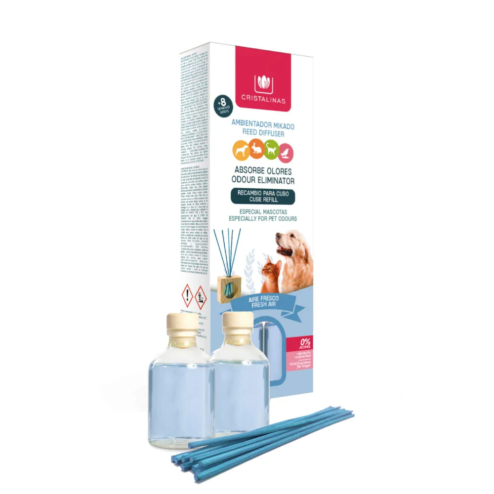 Cristalinas Pets Reed Diffuser Fresh Air Pet Odour Eliminating Reed Diffuser Refills x2 30ml Image 1