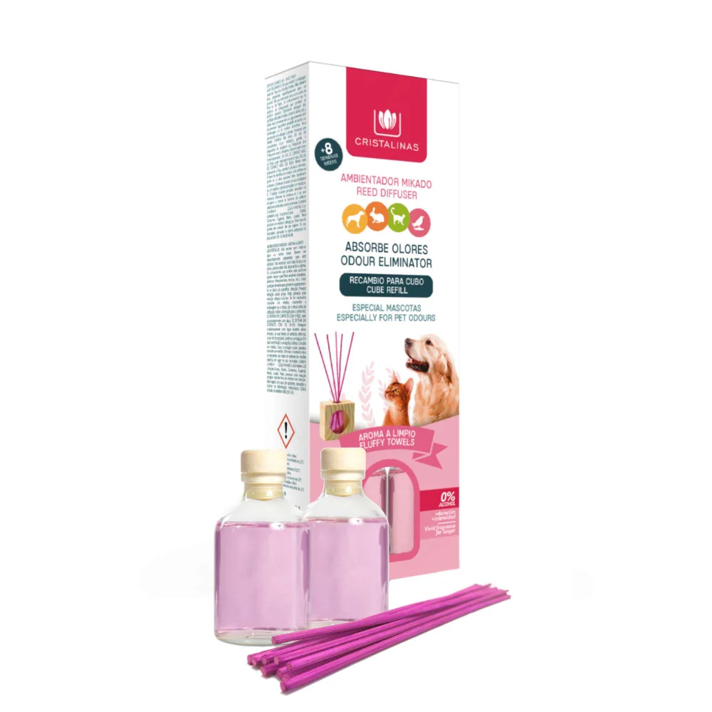 Cristalinas Pets Reed Diffuser Fluffy Towels Pet Odour Eliminating Diffuser Refills x2 30ml Image 1