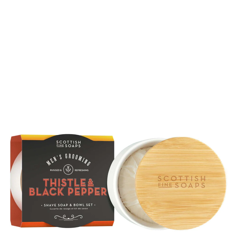 Scottish Fine Soaps Thistle & Black Pepper Shave Soap & Bowl Set 100g Image 1